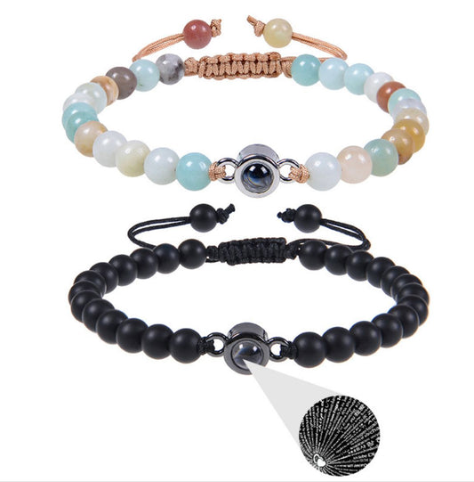 The natural stone beads 100 languages love words projection rope bracelets