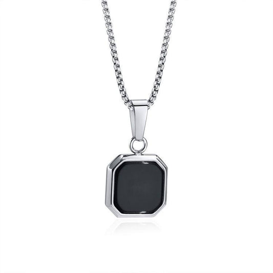 The Silver Plated Onyx Stone Square Necklace