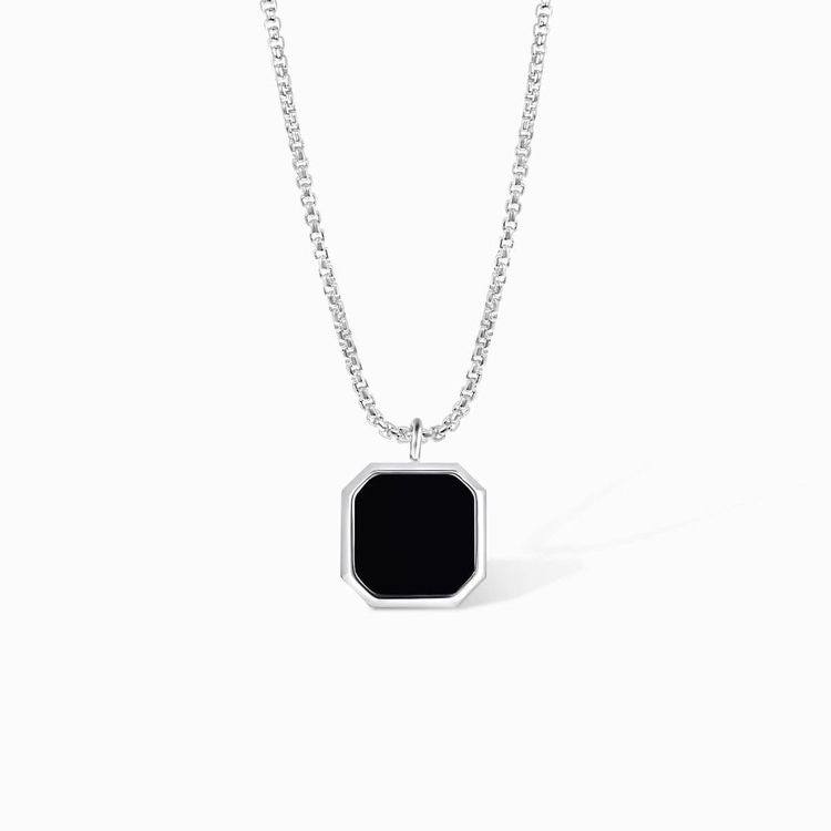 The Silver Plated Onyx Stone Square Necklace