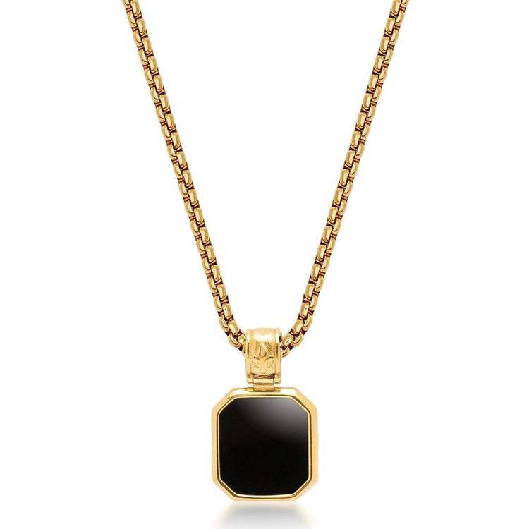 The Gold Plated Plated Onyx Stone Square Necklace