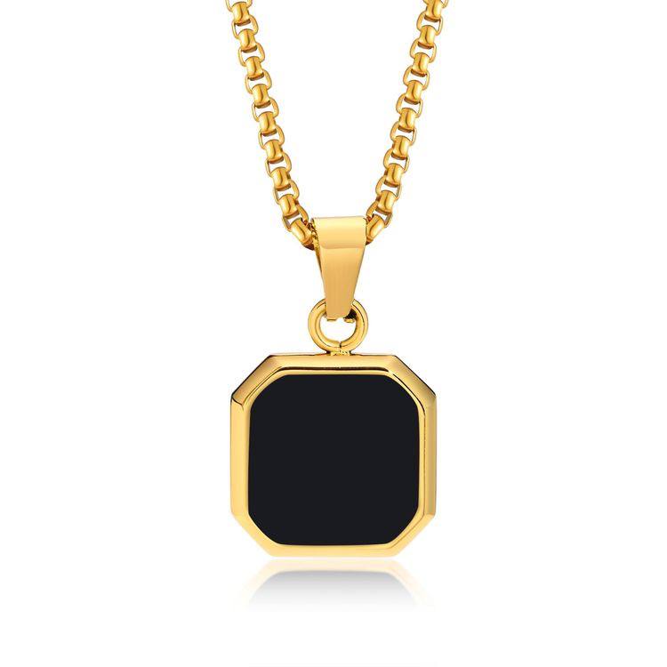 The Gold Plated Plated Onyx Stone Square Necklace