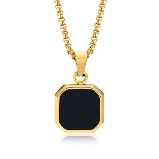 The Gold Plated Plated Onyx Stone Square Necklace