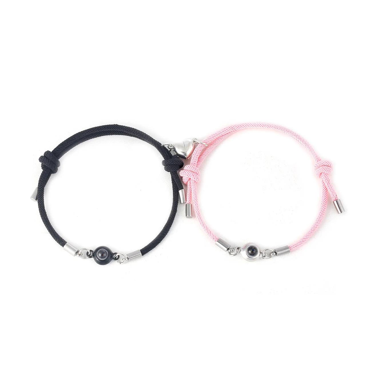 Black & Pink 100 languages love words magnet bracelets for couple