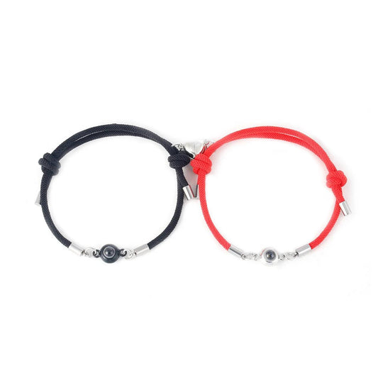 Black & Red 100 languages love words magnet bracelets for couple