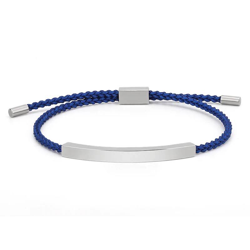 Navy & Silver plated adjustable rope engraved bracelets