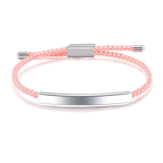 Pink & Silver plated adjustable rope engraved bracelets